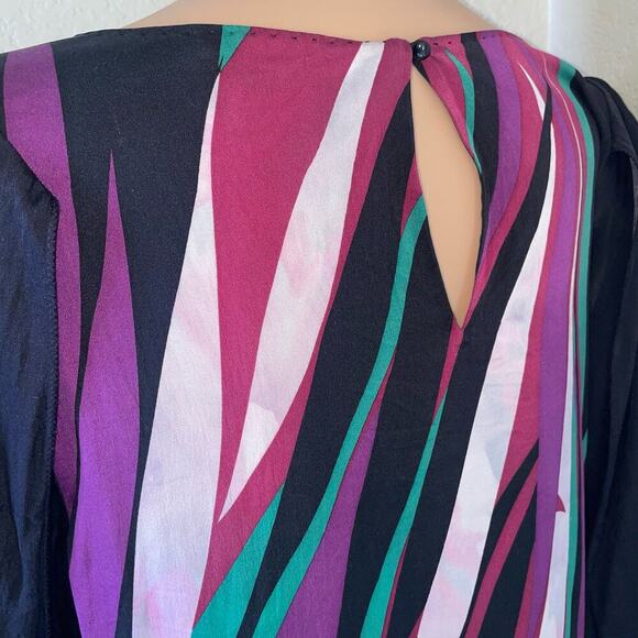 Elie Tahari dress Silk Blend Black Multicolor Sheath 3/4 Split Sleeve SZ LG - Picture 7 of 11